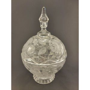 Vintage Brilliant Etched Flower and Leaf Design Two Piece Dish